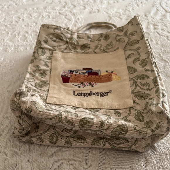 Gently Loved Longaberger Green Leaf Pattern Mini Tote - Picture 3 of 9